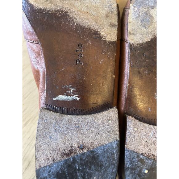VTG Polo Ralph Lauren Penny Loafers Mens 9 Leather Full Strap Slip On Tan Italy - Picture 16 of 16
